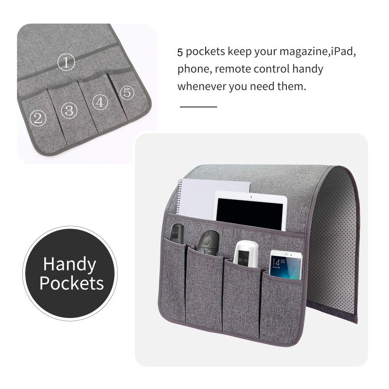 SYSOV Sofa Armrest Organizer, Remote Control Holder for Recliner Couch, Arm Chair Caddy with 5 Pockets for Magazine, Tablet, Phone, iPad - Image 4